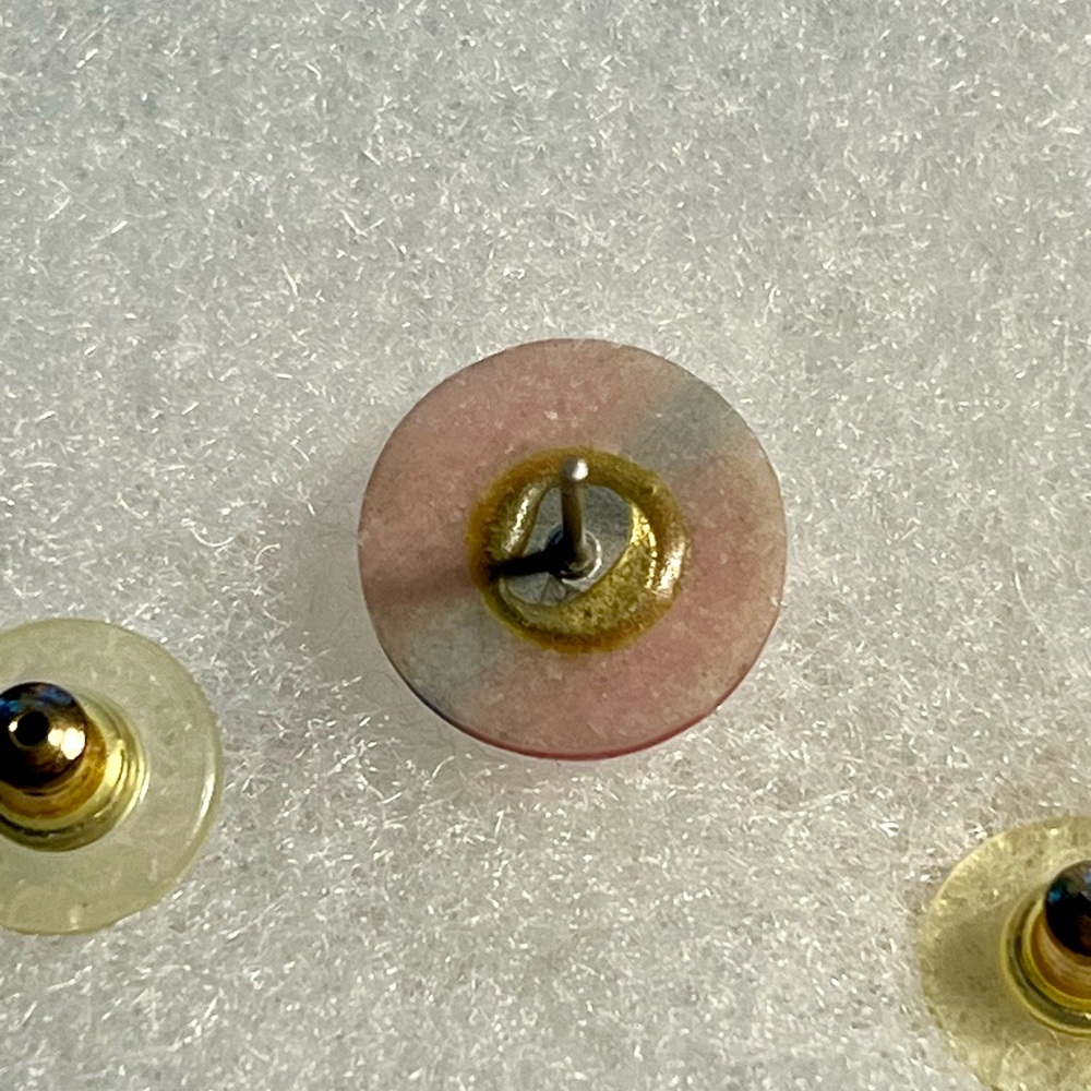 Vintage Pink Blue Earring w inlay lapis lazuli & pink jasper round gemstone bead - Picture 4 of 7